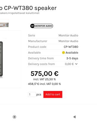 Diffusori Casse Monitor Audio CP-WT380