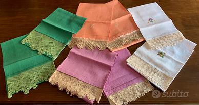 ASCIUGAMANI NUIVI IN LINO RICAMATI A MANO