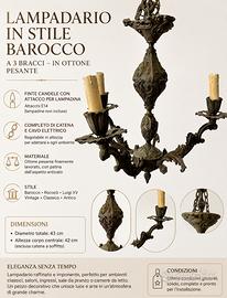 Lampadario vintage ottone stile Barocco Rococò