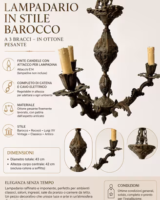 Lampadario vintage ottone stile Barocco Rococò