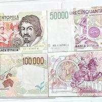Banconote 100000 lire Caravaggio 50000 bernini
