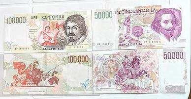 Banconote 100000 lire Caravaggio 50000 bernini