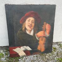 Dipinto suonatore olio su tela ritratto
