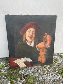 Dipinto suonatore olio su tela ritratto