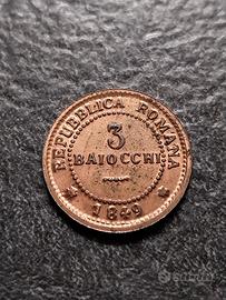Finta moneta 3 Baiocchi 1849 Repubblica Romana