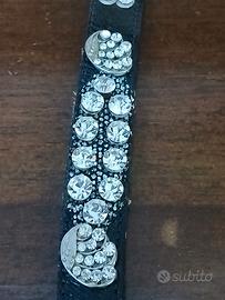 Braccialetto in pelle con borchie e strass, vintag