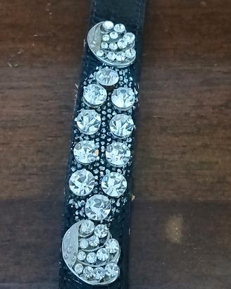 Braccialetto in pelle con borchie e strass, vintag