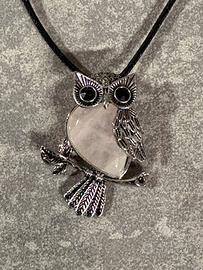 Collana gufo quarzo rosa