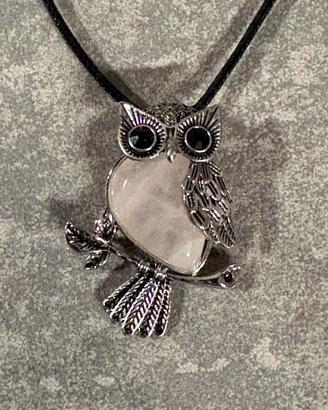 Collana gufo quarzo rosa