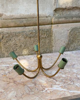 Lampadario Art Deco 20' in ottone a cinque luci