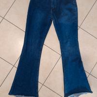 Pantaloni a zampa di elefante, a vita alta, blu