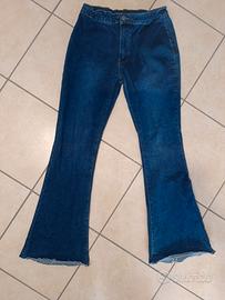 Pantaloni a zampa di elefante, a vita alta, blu