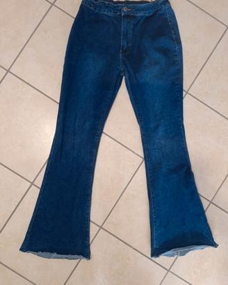 Pantaloni a zampa di elefante, a vita alta, blu