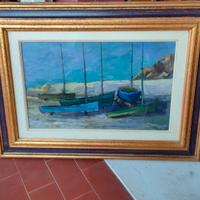 Walter Sabatelli BARCHE olio su cartone 24,5 x 39