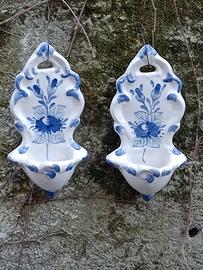 Coppia di Acquasantiere vintage dipinta a mano 