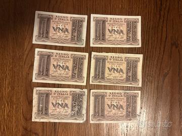 Una lira cartamoneta lotto 6 pezzi