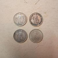 Lotto 4 Monete Svizzera 2 Franchi Argento