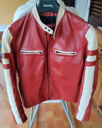 giacca da motociclista in pelle rossa di Replay