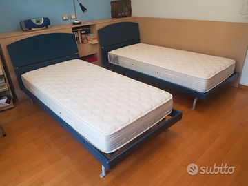 2 letti singoli, doghe in legno, materassi comfort