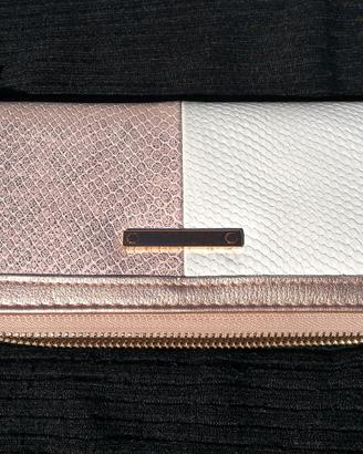 Portafogli pitonato rosa, bianco e oro NUOVO