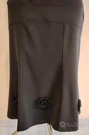 Gonna lunga donna con inserti floreali nera tg XL