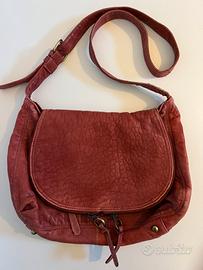 Borsa postina in vera pelle rosso scuro