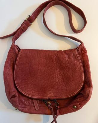 Borsa postina in vera pelle rosso scuro