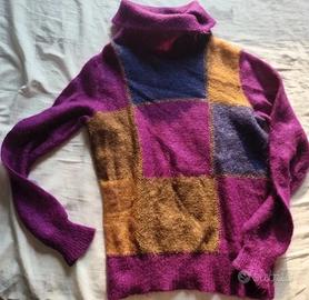 Maglione in angora pura 100% S viola blu oro