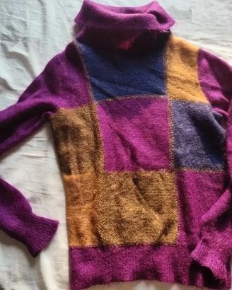 Maglione in angora pura 100% S viola blu oro