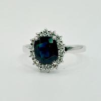 Anello oro 18 kt zaffiro e diamanti, epoca 1950