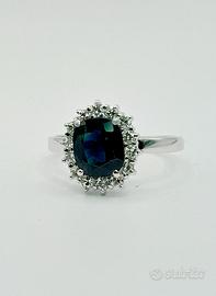 Anello oro 18 kt zaffiro e diamanti, epoca 1950