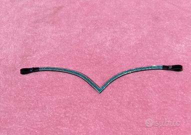 Frontalino in vero cuoio argento e acquamarine