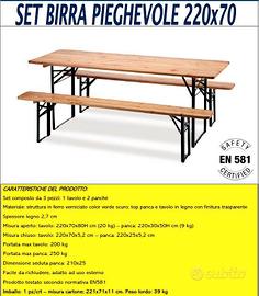 SET KIT BIRRERIA CM220X70 IN LEGNO TAVOLO E PANCHE