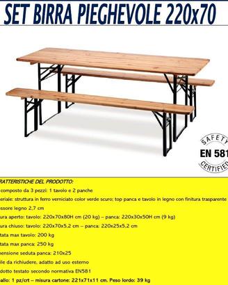 SET KIT BIRRERIA CM220X70 IN LEGNO TAVOLO E PANCHE