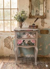 Comodino Shabby Chic floreale