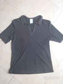 Maglietta con colletto nera donna