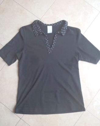 Maglietta con colletto nera donna
