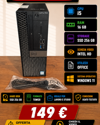 PC Computer Fisso Dell i5 RAM  16GB 240GB Win11