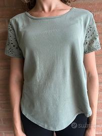 Maglietta verde salvia, pizzo Sangallo, SusyMix, M