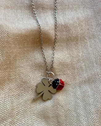 Collana portafortuna quadrifoglio coccinella