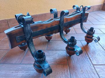 Lampadario Ferro Battuto e Legno