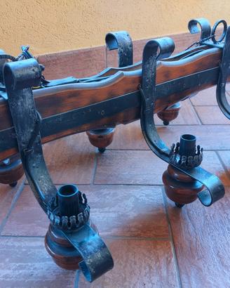 Lampadario Ferro Battuto e Legno