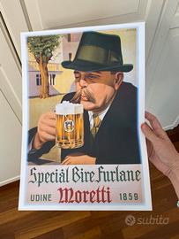 Poster stampa birra Moretti pub vintage baffo