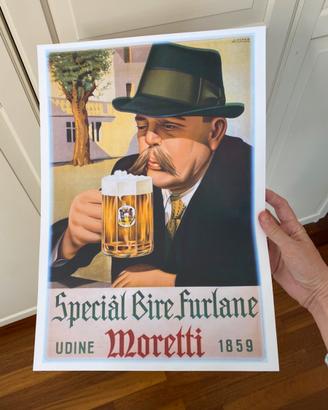 Poster stampa birra Moretti pub vintage baffo