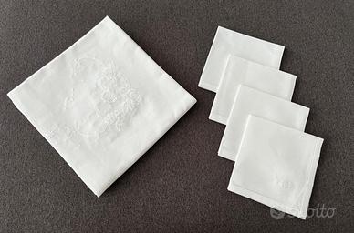 Set da te tovaglia 4 tovaglioli ricamati bianco