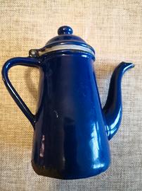 Caffettiera vintage in metallo smaltato blu 11cm