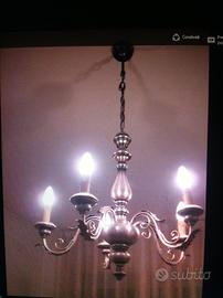 Lampadario legno argentato funzionante