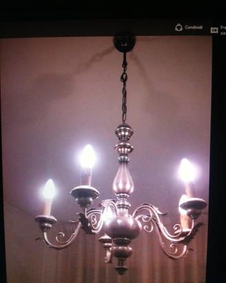 Lampadario legno argentato funzionante