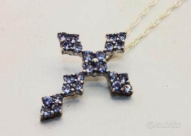 Splendido crocefisso Vintage argento e pietre