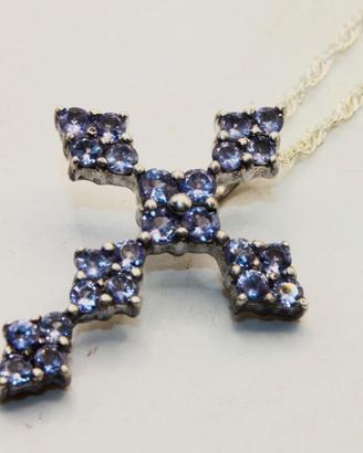 Splendido crocefisso Vintage argento e pietre
